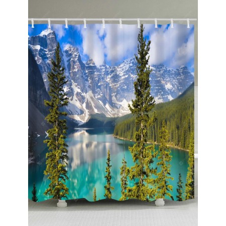 Snow Mountain Lake Print Waterproof Shower Curtain