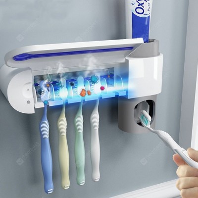 Antibacteria 2 in 1 UV Light Ultraviolet Automatic Toothpaste Dispenser Sterilizer Toothbrush Holder