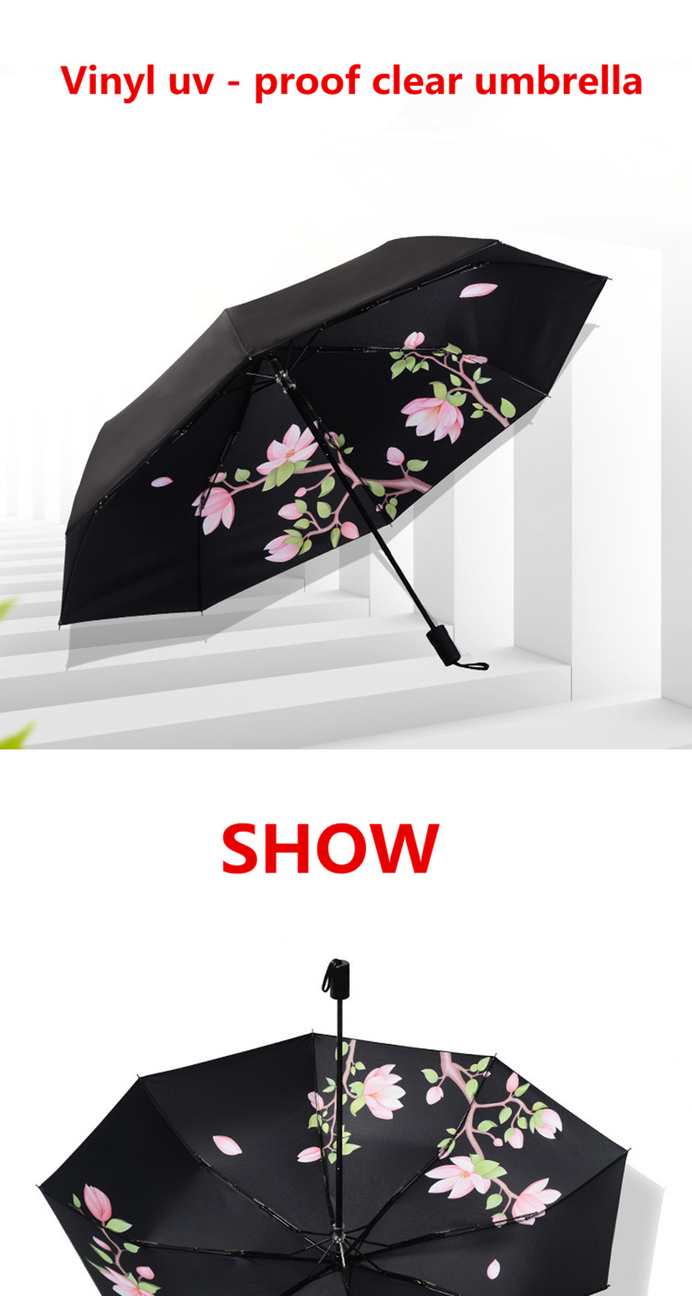 Creative Magnolia Flower Print Anti UV Folding Umbrella- Multi