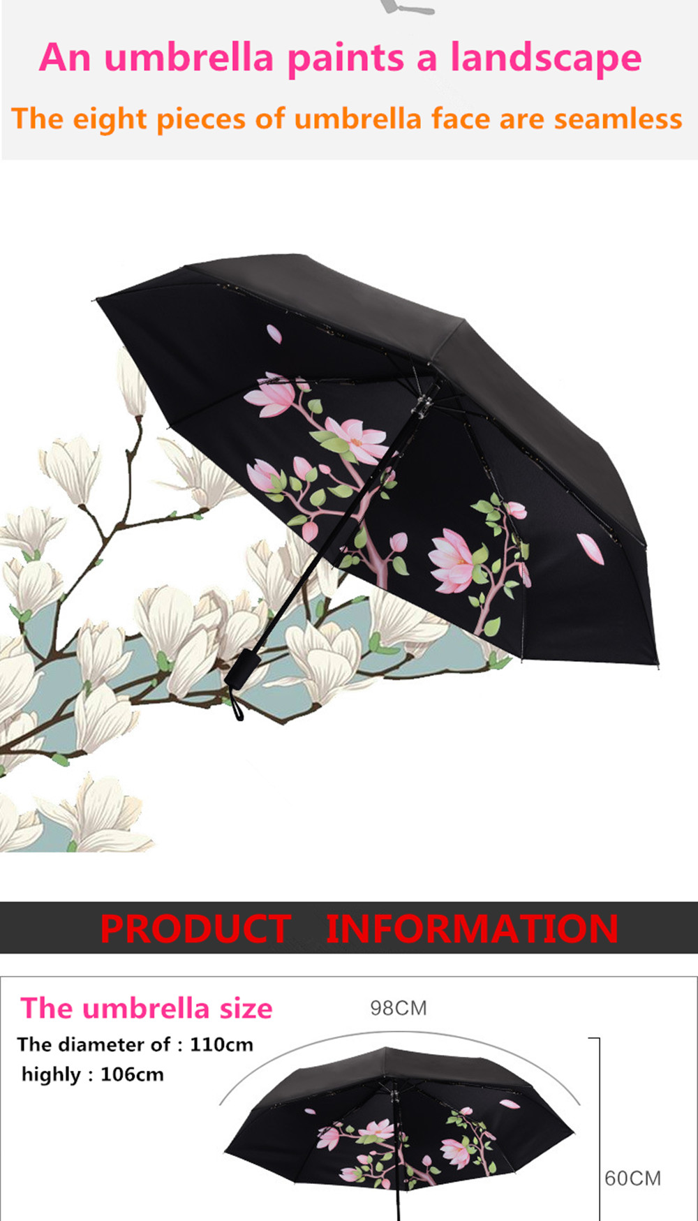 Creative Magnolia Flower Print Anti UV Folding Umbrella- Multi