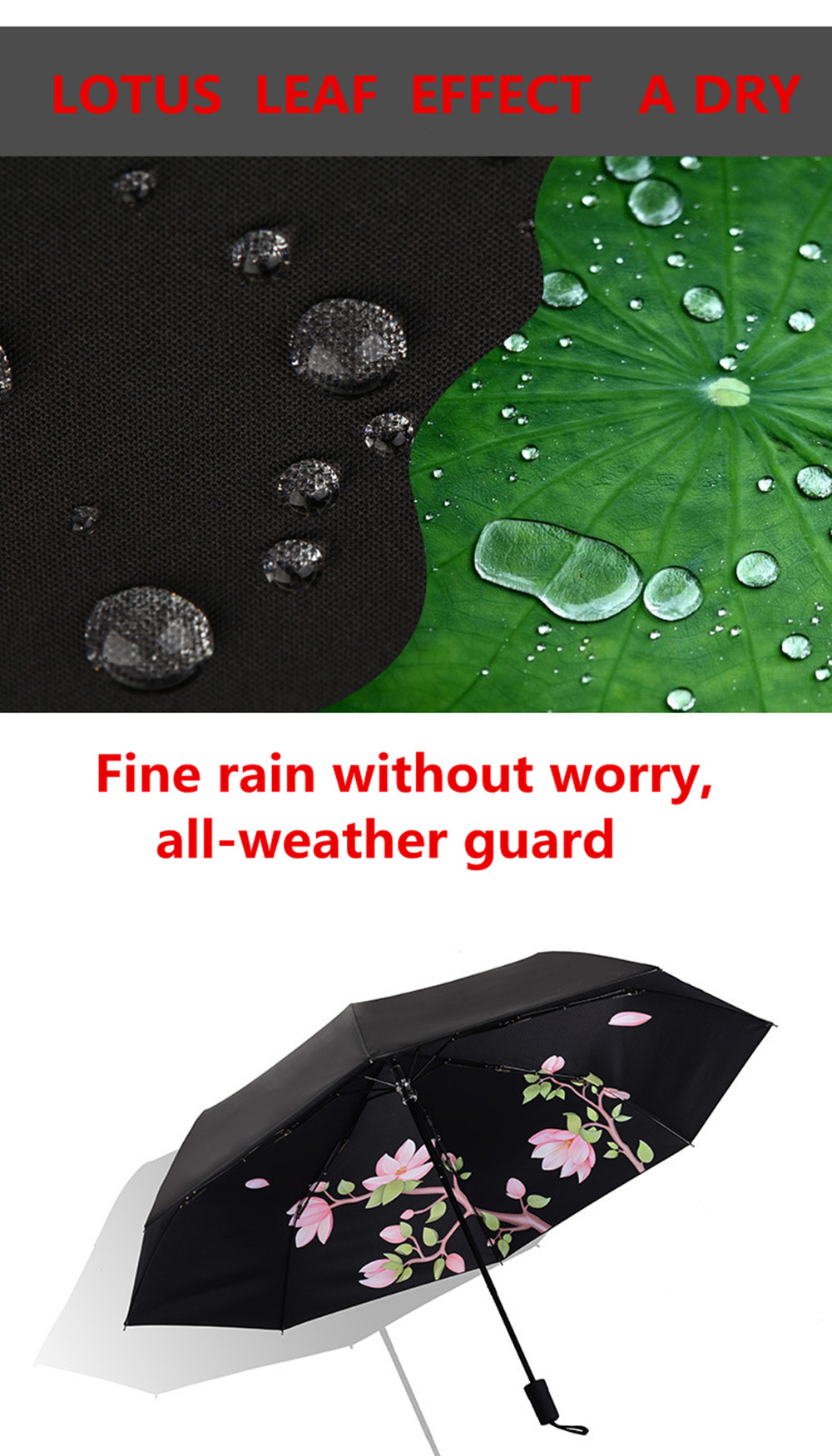 Creative Magnolia Flower Print Anti UV Folding Umbrella- Multi