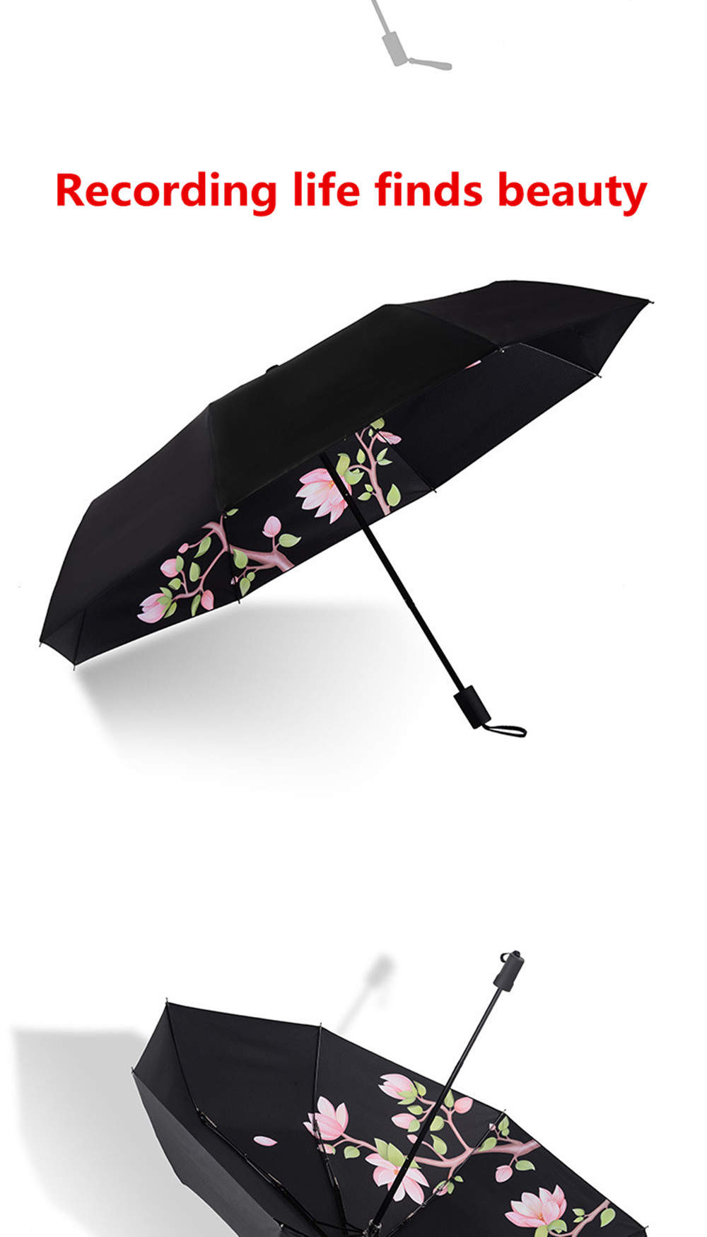 Creative Magnolia Flower Print Anti UV Folding Umbrella- Multi