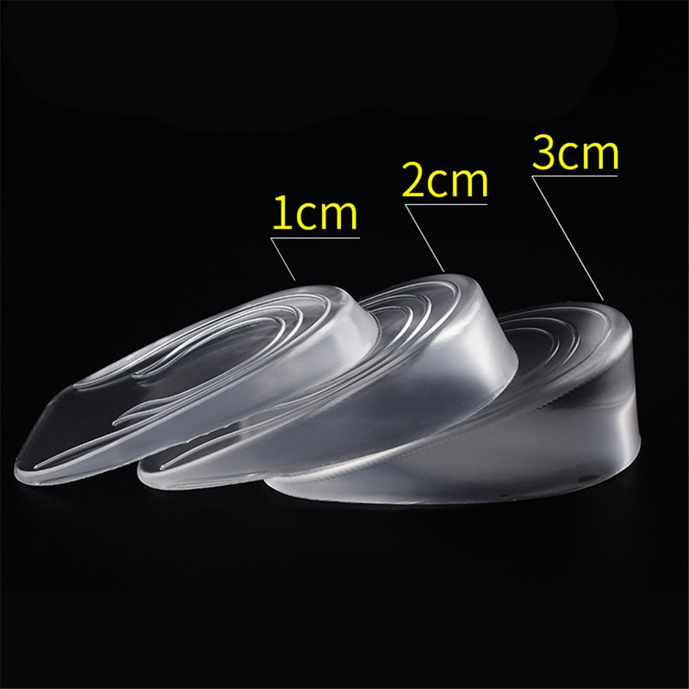 A pair of Men and Women Thick and Thin Transparent Gel Heighten Insole- Transparent Man 1cm