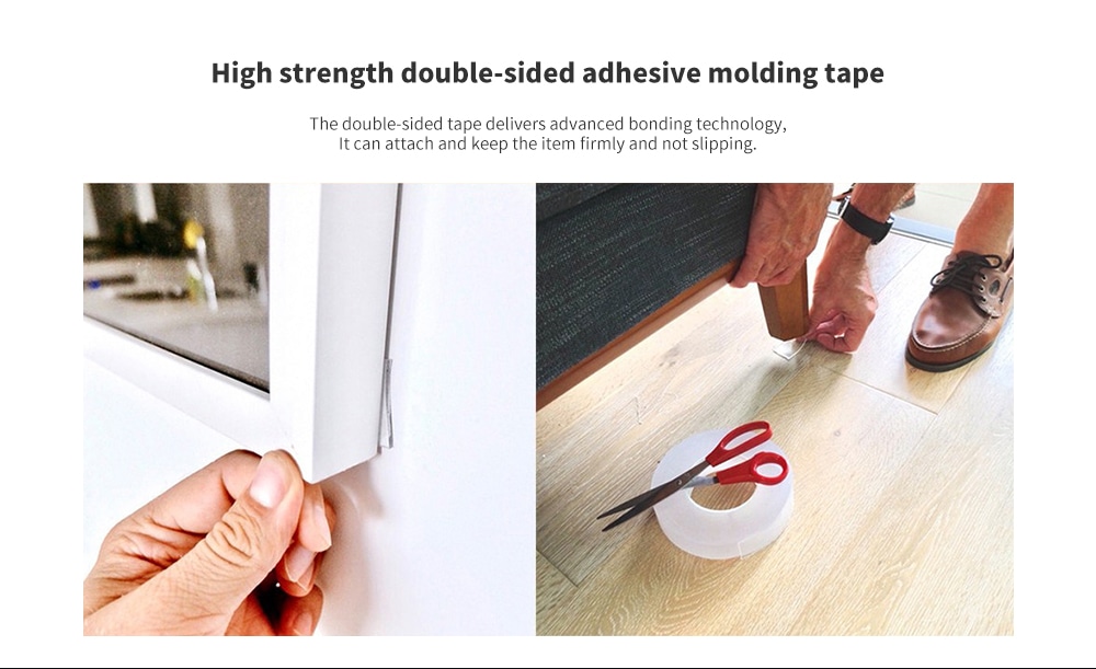 Non-marking Nano Adhesive Double-sided Tape Million Times Water-washing Durability - Transparent 1M