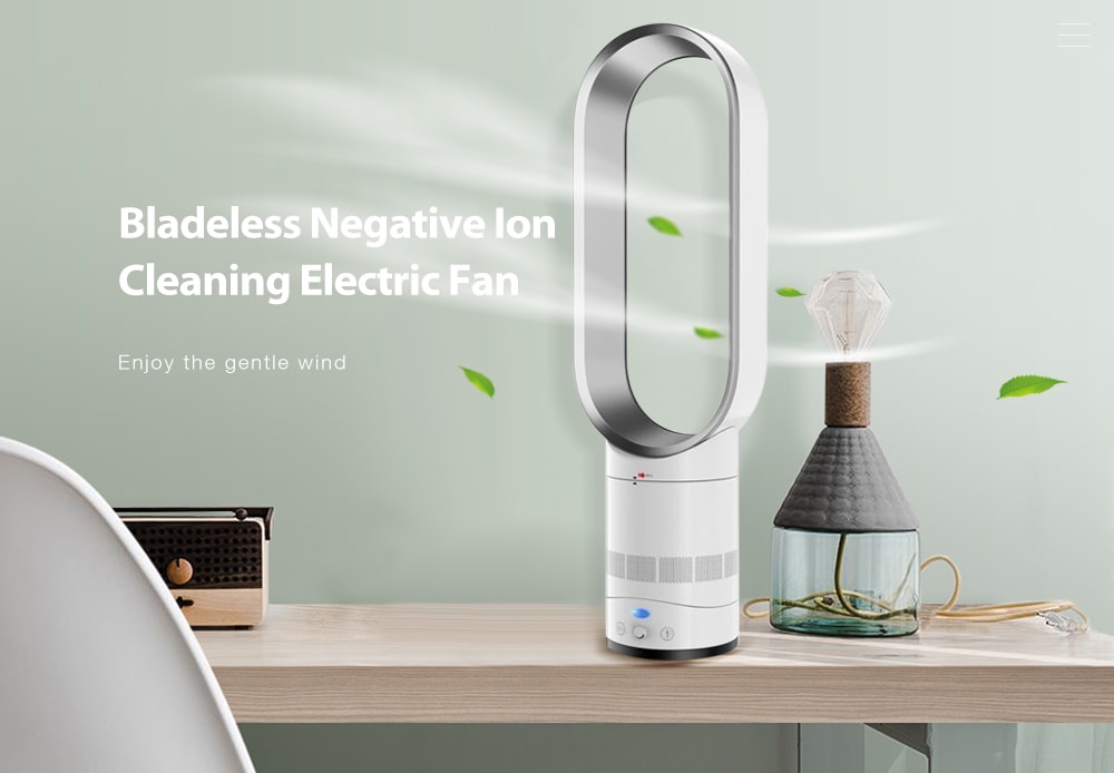 Home Desktop Bladeless Floor Negative Ion Cleaning Electric Fan- Silver EU Plug