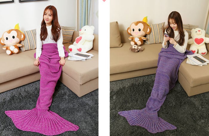 Crocheted / Knitted Mermaid Tail Shape Blanket- Light Purple