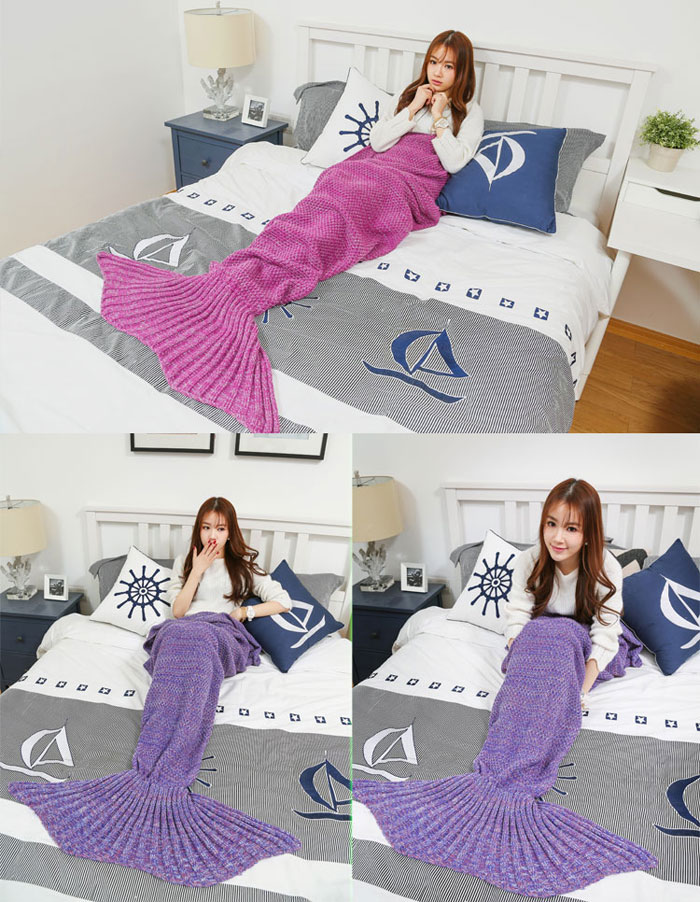 Crocheted / Knitted Mermaid Tail Shape Blanket- Light Purple