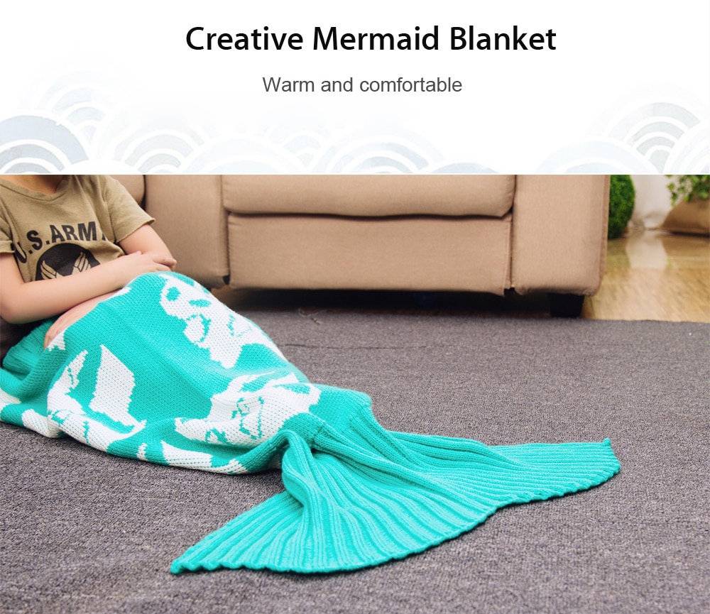 Cartoon Soft Knitted Sleeping Bag Wrap Mermaid Blanket- Green