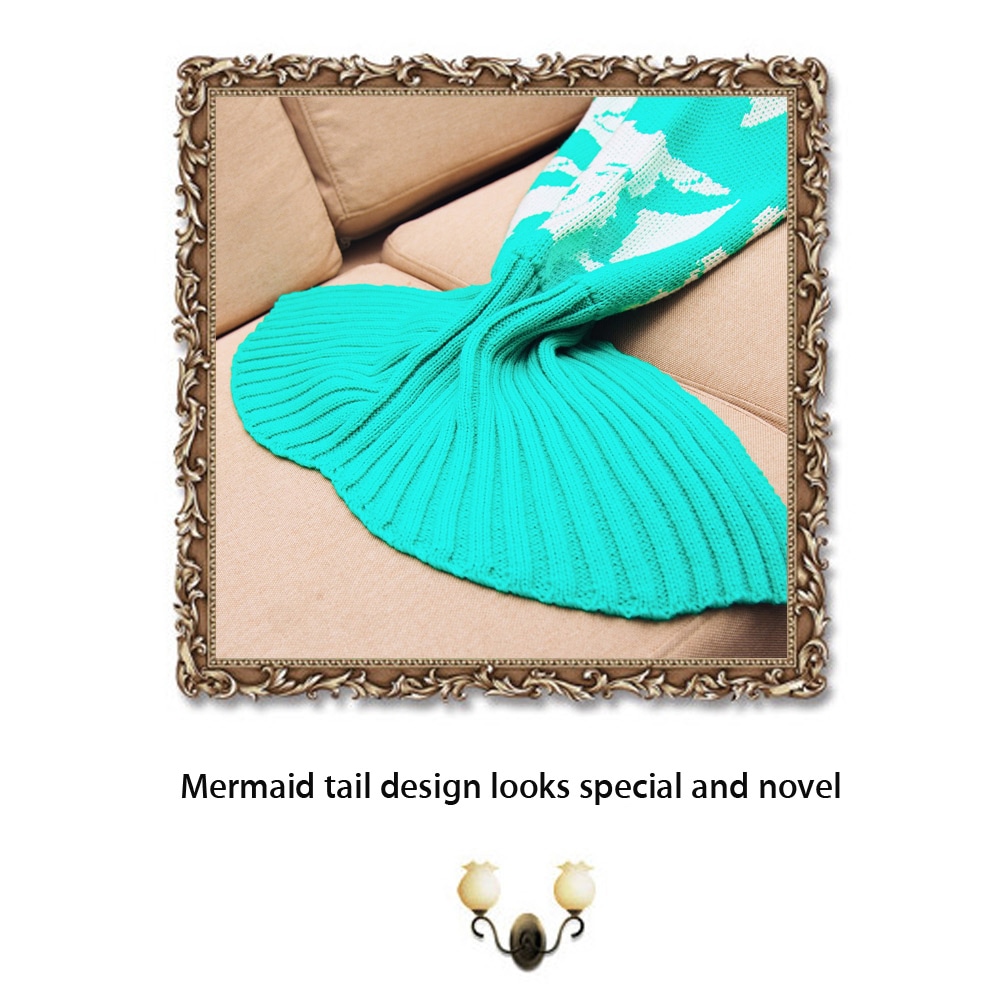 Cartoon Soft Knitted Sleeping Bag Wrap Mermaid Blanket- Green