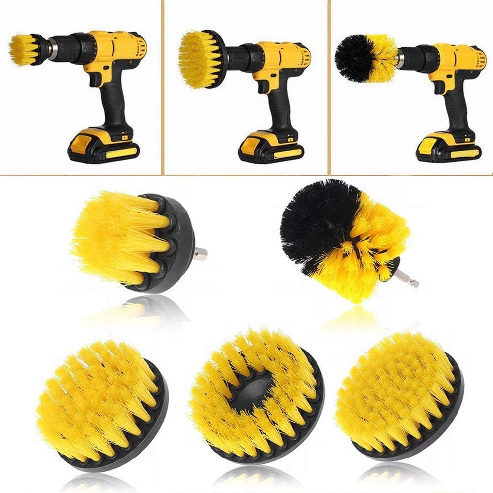 5 in 1 Multifunctional Electric Drill Cleaning Brush Power Scrubber Cleaner Kit- Yellow