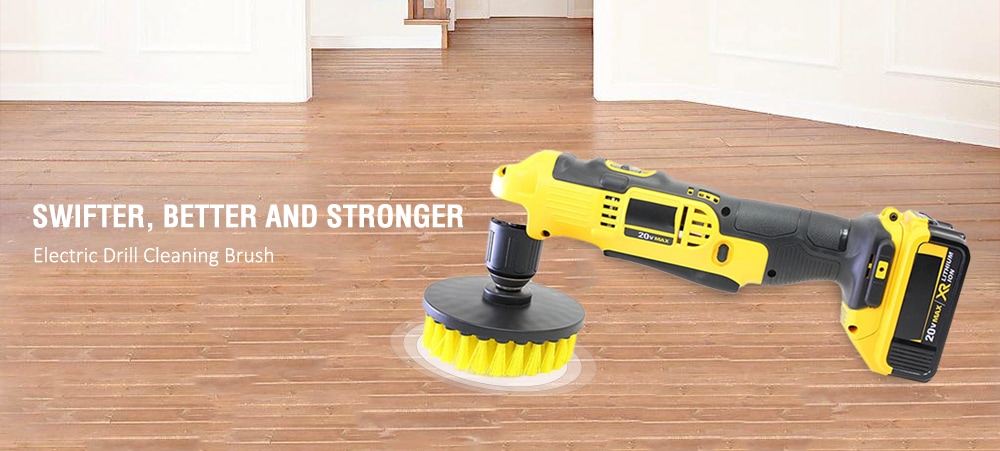 3-in-1 Electric Drill Brush Head for Floor / Kitchen / Tire / Tub- Yellow