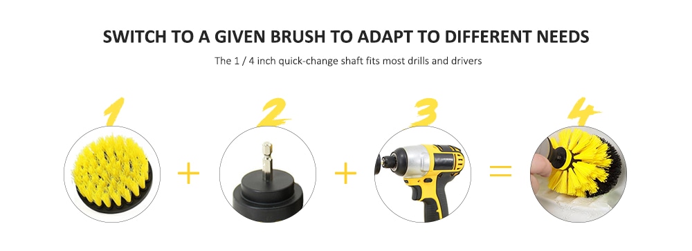 3-in-1 Electric Drill Brush Head for Floor / Kitchen / Tire / Tub- Yellow