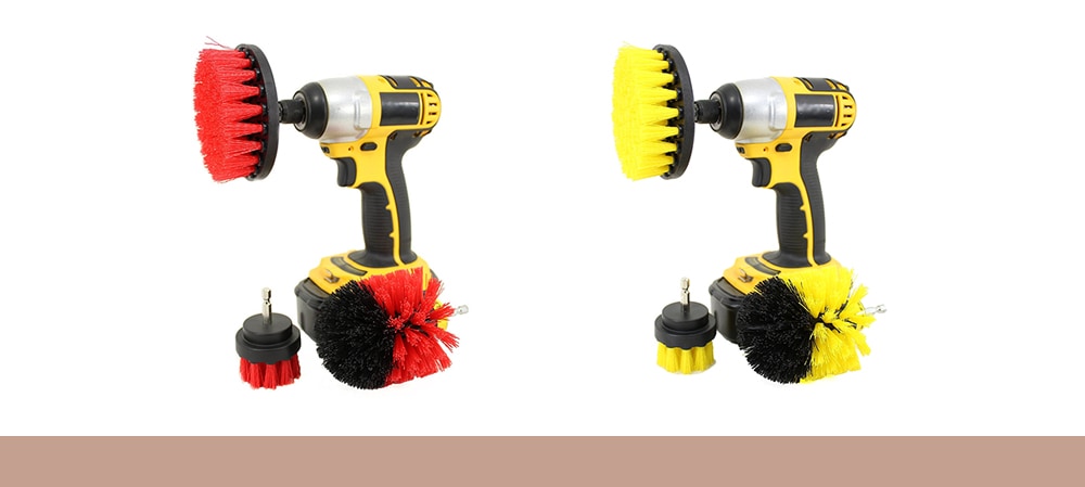 3-in-1 Electric Drill Brush Head for Floor / Kitchen / Tire / Tub- Yellow